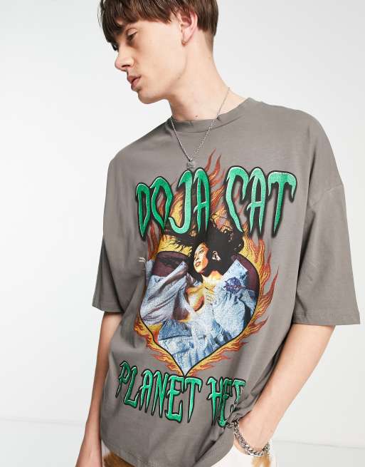 ASOS DESIGN - Oversized T-shirt met Doja Cat-print in donkergrijs