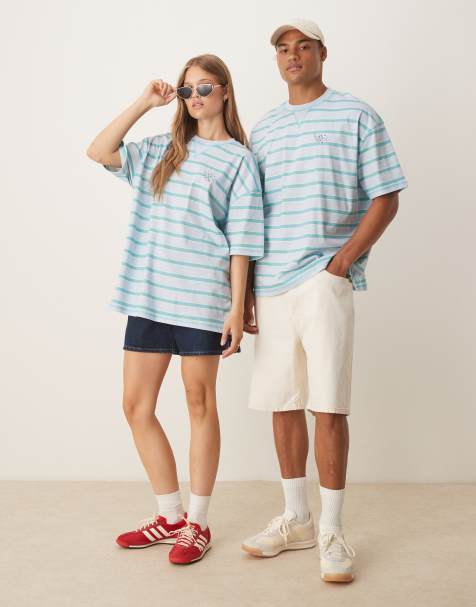 ASOS DESIGN - Oversized T-shirt met Donald Duck-print in blauw krijtstreep - view 1