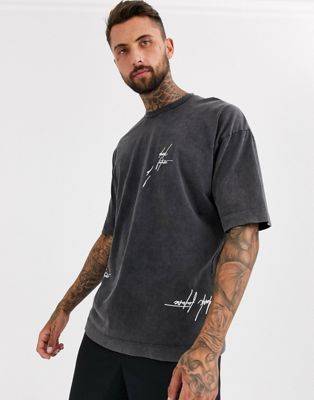 ASOS DESIGN - Oversized T-shirt met donkere dark future print en logo-Zwart