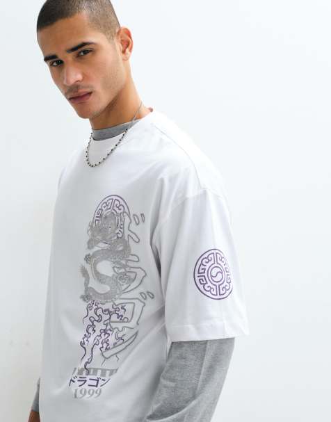 ASOS DESIGN - Oversized T-shirt met drakenprint in wit - view 1