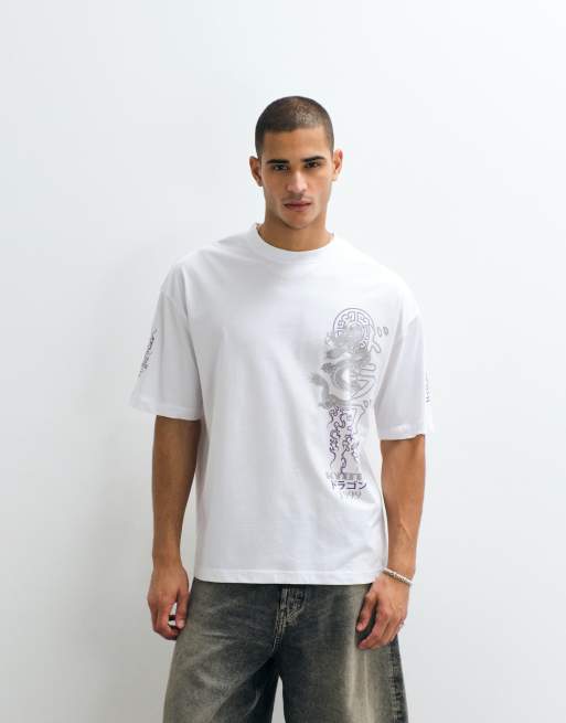 ASOS DESIGN - Oversized T-shirt met drakenprint in wit, 3 van 5