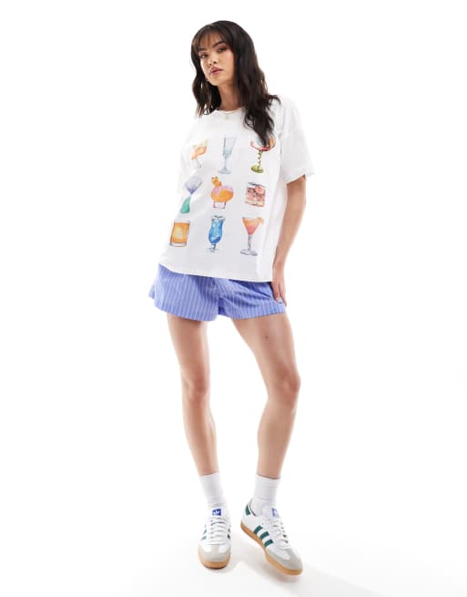 ASOS DESIGN - Oversized T-shirt met drankjesprint in ivoorwit