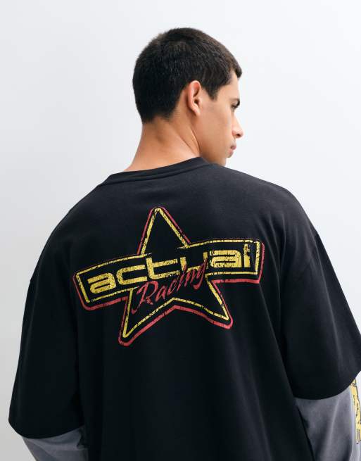 ASOS DESIGN oversized T-shirt met dubbele laag en print in zwart, 3 van 5