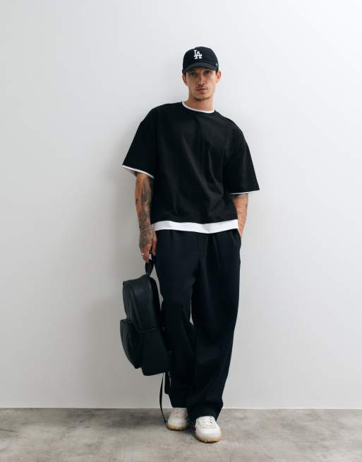 ASOS DESIGN oversized T-shirt met dubbele laag in zwart, 3 van 5