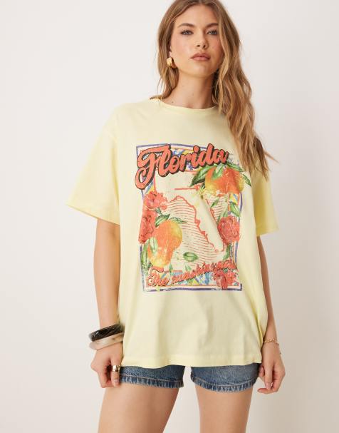 ASOS DESIGN - Oversized T-shirt met Florida-print in geel - view 1