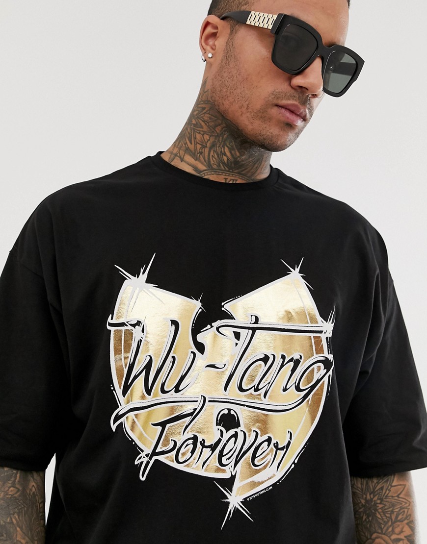 ASOS DESIGN - Oversized T-shirt met folieprint van Wu-Tang Clan-Zwart