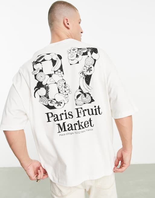 ASOS DESIGN - Oversized T-shirt met fruitprint op de achterkant in ecru