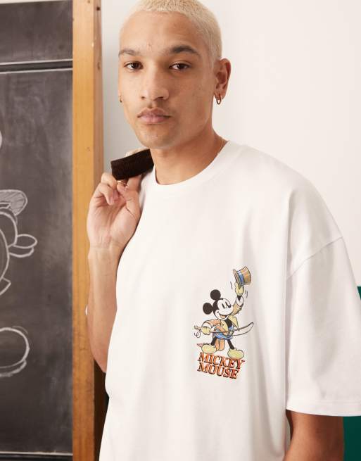 ASOS DESIGN - Oversized T-shirt met geborduurde Disney Mickey Mouse Circus-print in wit, 4 van 4