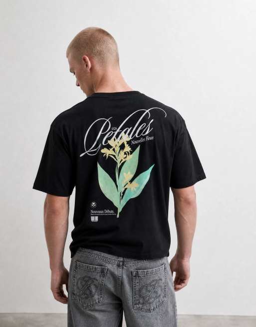 ASOS DESIGN - Oversized T-shirt met geborduurde grafische bloemenprint in zwart, 6 van 7