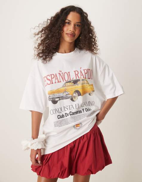 ASOS DESIGN - Oversized T-shirt met gele autoprint in wit - view 1