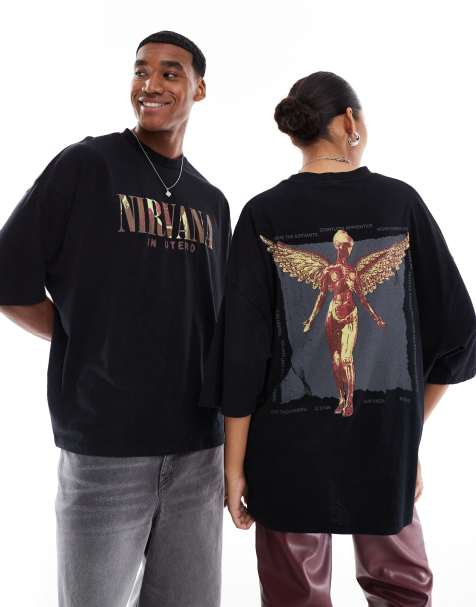 ASOS DESIGN - Oversized T-shirt met gelicenseerde Nirvana In Utero-prints in zwart met wassing - view 1