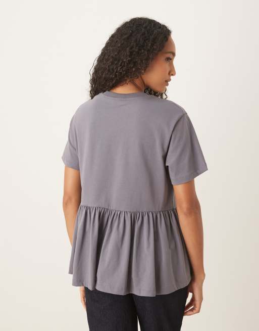 ASOS DESIGN - Oversized T-shirt met gerimpeld peplumdetail in antracietgrijs, 2 van 4