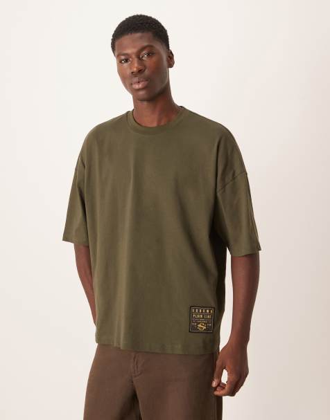 ASOS DESIGN - Oversized T-shirt met geweven lusje in groen - view 1