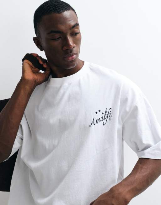 ASOS DESIGN - Oversized T-shirt met grafische Amalfi tekstprint in wit, 5 van 5