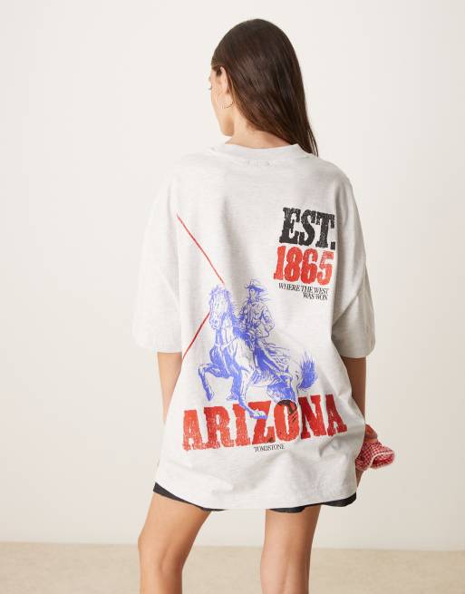 ASOS DESIGN - Oversized T-shirt met grafische Arizona-rodeoprint in gemêleerd ijsgrijs