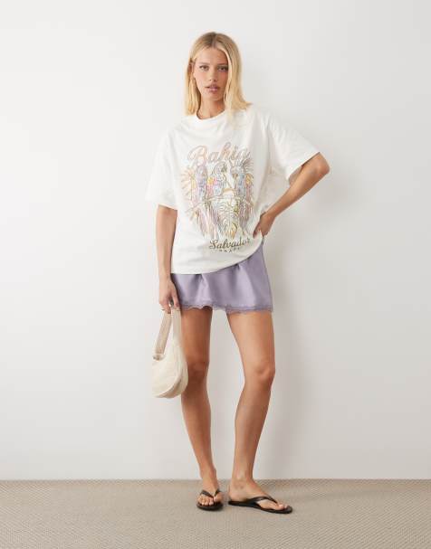 ASOS DESIGN - Oversized T-shirt met grafische 'Bahia' print met papegaaien in crème - view 1