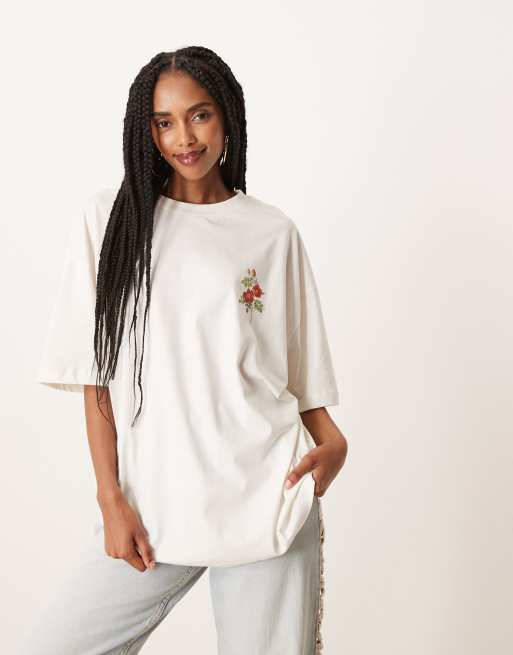 ASOS DESIGN - Oversized T-shirt met grafische bloemenprint in crème, 3 van 4