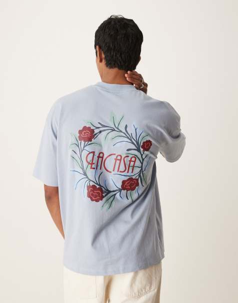 ASOS DESIGN - Oversized T-shirt met grafische bloemenprint in lichtblauw - view 1