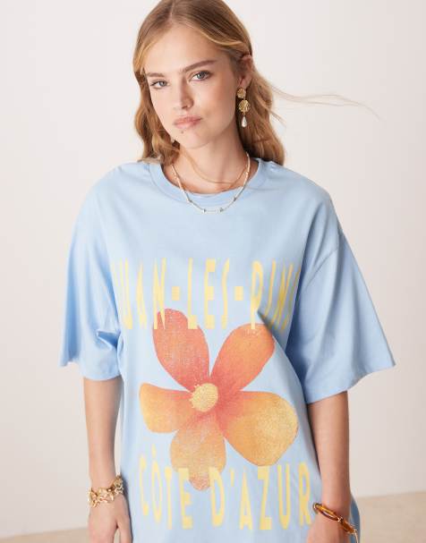 ASOS DESIGN - Oversized T-shirt met grafische Cote d'Azur-print in lichtblauw - view 1