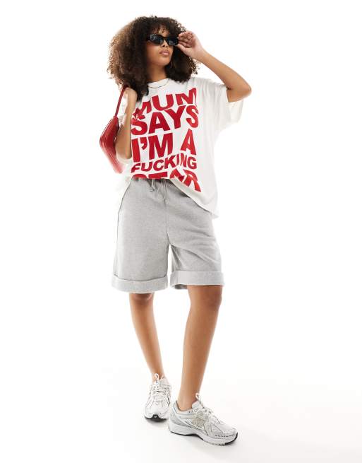 ASOS DESIGN - Oversized T-shirt met grafische geflockte 'Mum says'-print in wit, 2 van 4