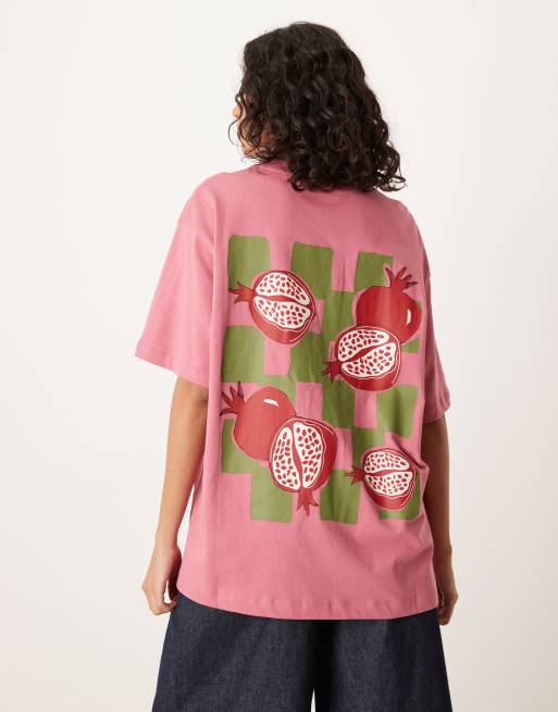 ASOS DESIGN - Oversized T-shirt met grafische granaatappelprint in oudroze