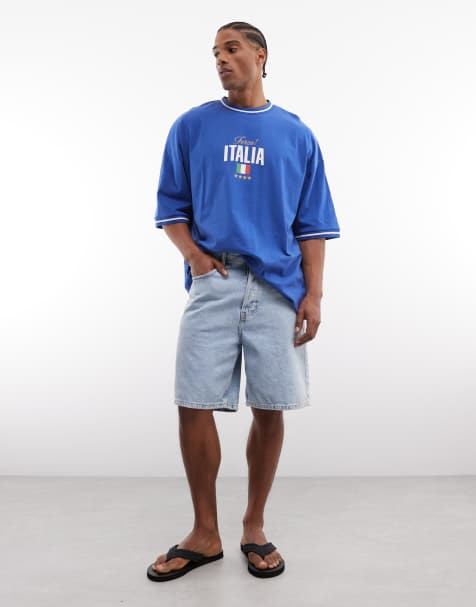 ASOS DESIGN - Oversized T-shirt met grafische 'Italia'-voetbalprint in blauw - view 1