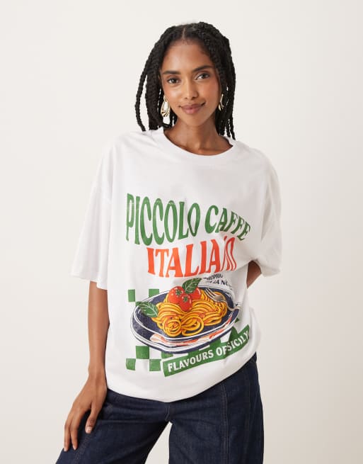 ASOS DESIGN - Oversized T-shirt met grafische Italiano pastaprint in wit, 4 van 4