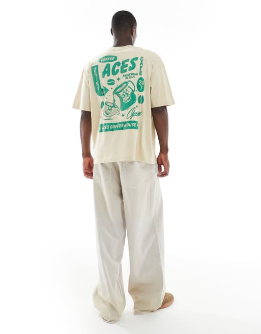 ASOS DESIGN - Oversized T-shirt met grafische koffieprint in beige, 3 van 4