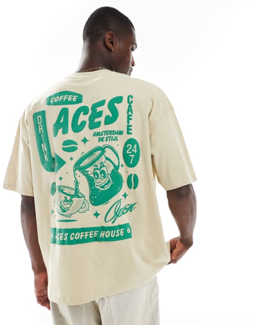 ASOS DESIGN - Oversized T-shirt met grafische koffieprint in beige, 4 van 4