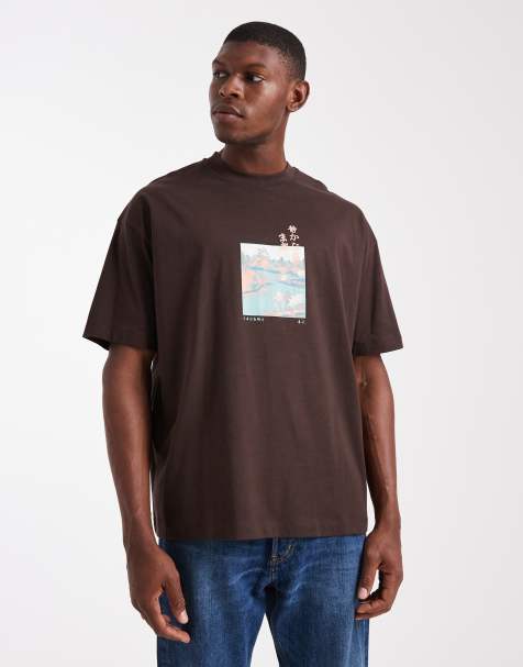 ASOS DESIGN - Oversized T-shirt met grafische landschapsprint in bruin - view 1