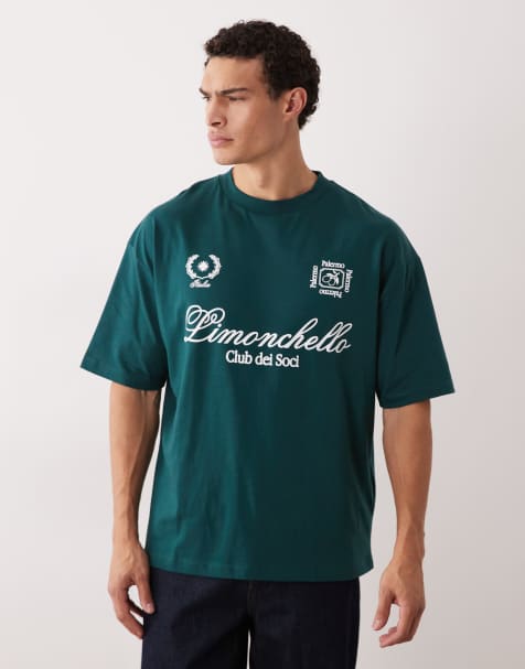 ASOS DESIGN - Oversized T-shirt met grafische 'limonchello' voetbalprint in donkergroen - view 1