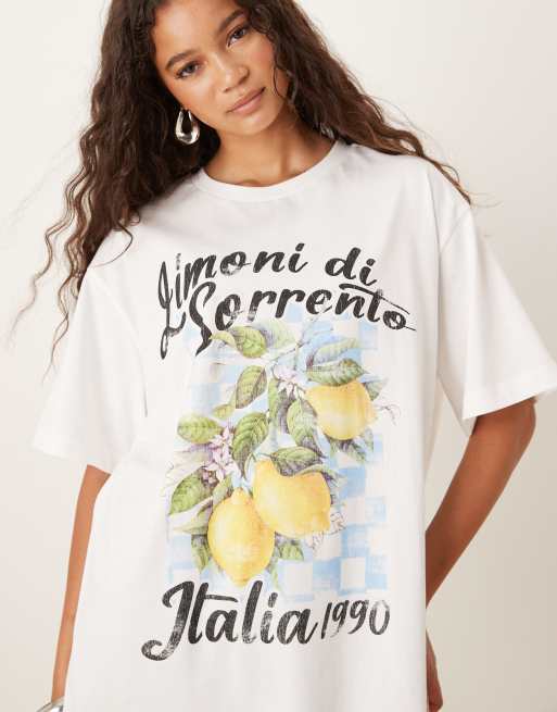 ASOS DESIGN - Oversized T-shirt met grafische 'Limoni Italia' print in crème, 4 van 4