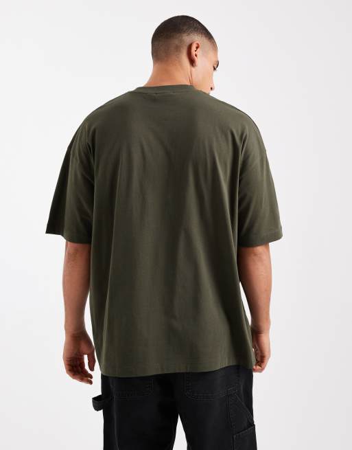 ASOS DESIGN - Oversized T-shirt met grafische luipaard- en tekstprint in kaki, 3 van 5