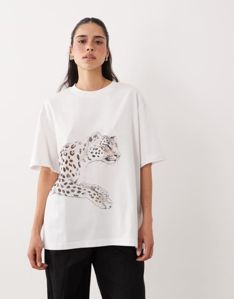 ASOS DESIGN - Oversized T-shirt met grafische luipaardprint in wit - view 1