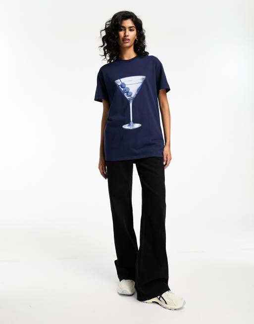ASOS DESIGN - Oversized T-shirt met grafische 'Martini' print in marineblauw, 3 van 3