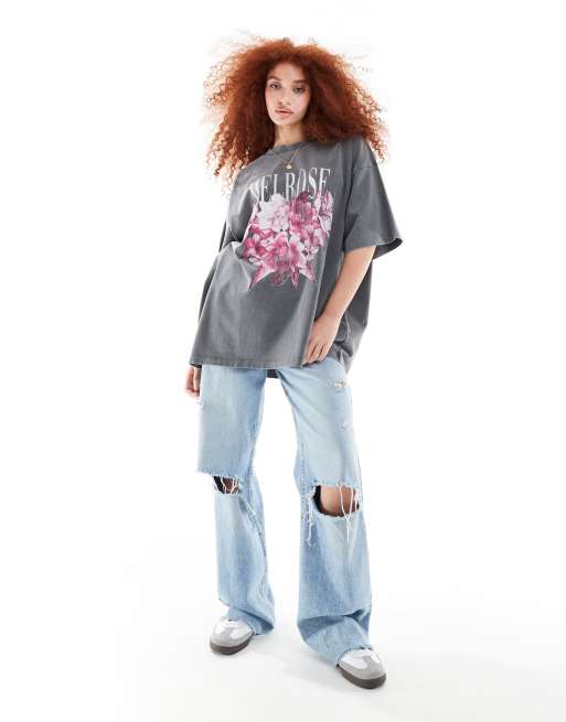 ASOS DESIGN - Oversized T-shirt met grafische Melrose-print in zwarte wassing, 4 van 4
