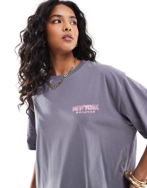 ASOS DESIGN - Oversized T-shirt met grafische New York-print in grijs, 4 van 4