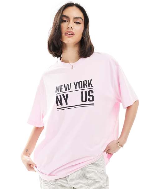 ASOS DESIGN - Oversized T-shirt met grafische New York-print in roze - view 1