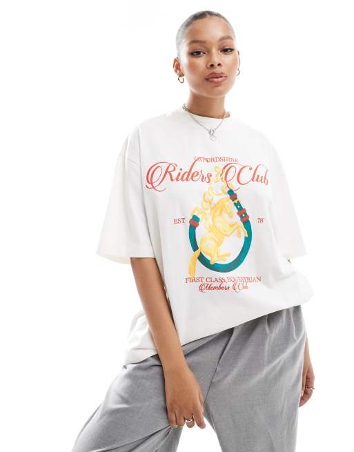 ASOS DESIGN - Oversized T-shirt met grafische paardenprint in gebroken wit, 2 van 4