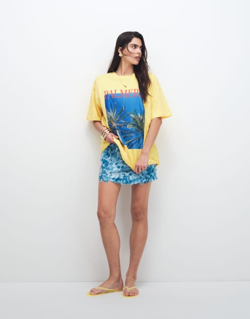 ASOS DESIGN - Oversized T-shirt met grafische Palmera-print in geel, 4 van 8