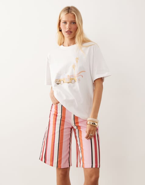 ASOS DESIGN - Oversized T-shirt met grafische pastelkleurige vintage autoprint in wit - view 1