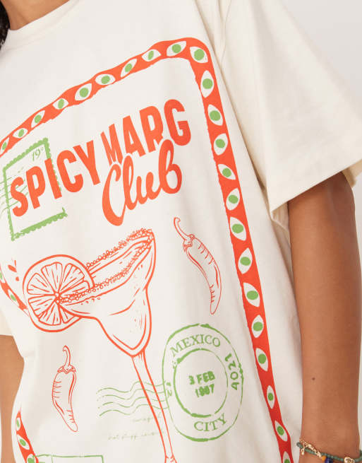 ASOS DESIGN - Oversized T-shirt met grafische pittige marg-print in crème, 3 van 4