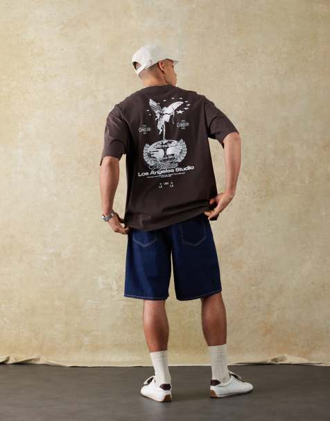 ASOS DESIGN - Oversized T-shirt met grafische print in bruin - view 1