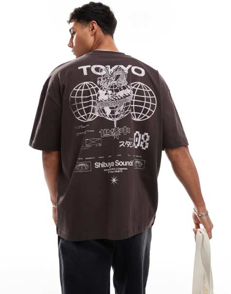 ASOS DESIGN - Oversized T-shirt met grafische print in bruin - view 1