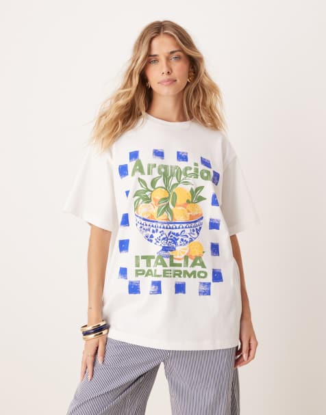 ASOS DESIGN - Oversized T-shirt met grafische print van arancia sinaasappels in crème - view 1