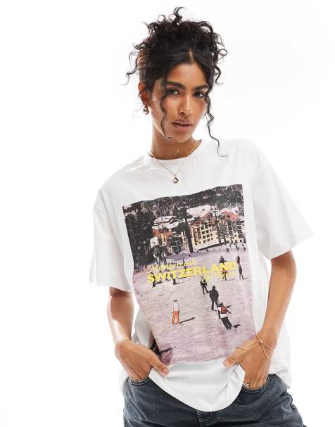 ASOS DESIGN - Oversized T-shirt met grafische print van Zwitserland in wit - view 1