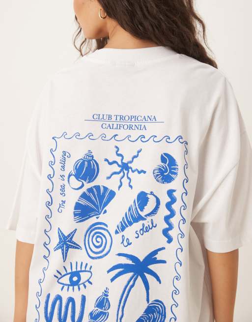 ASOS DESIGN - Oversized T-shirt met grafische schelpenprint in wit, 3 van 4