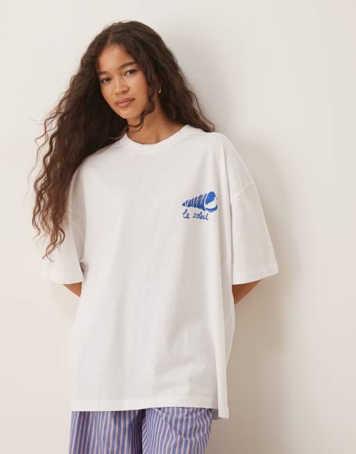 ASOS DESIGN - Oversized T-shirt met grafische schelpenprint in wit, 4 van 4