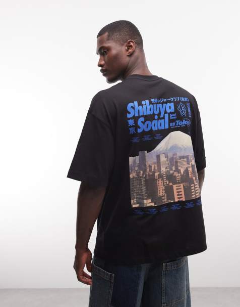 ASOS DESIGN - Oversized T-shirt met grafische Shibuya print in zwart - view 1