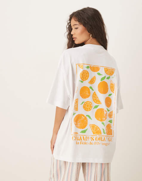 ASOS DESIGN - Oversized T-shirt met grafische sinaasappelprint op de achterkant in wit - view 1